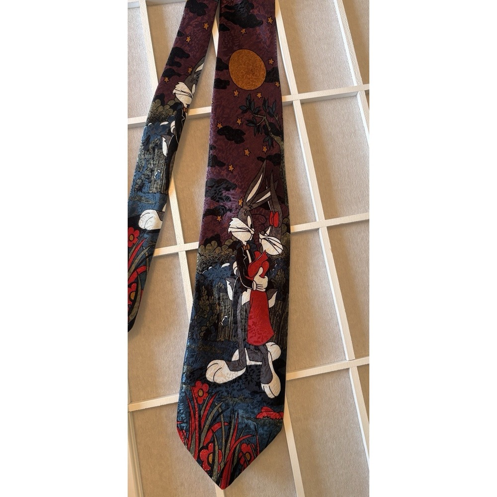 VTG 90s Looney Tunes Bugs Bunny Romantic Tuxedo Red Dress Moon Neck tie Novelty